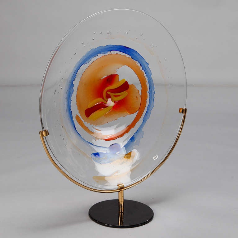 Mid-Century Modern Plaque en verre de Murano signée Mario Badioli sur pied