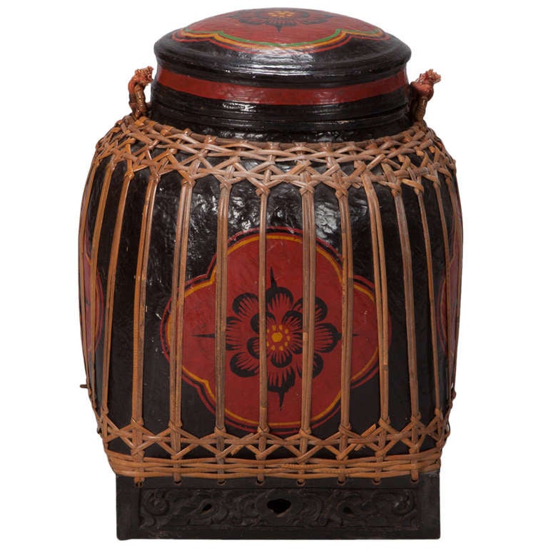 Large Red and Black Lacquered Thai Basket at 1stDibs