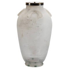 Tall White Seguso Vetri D’Arte Murano Scavo Style Lamp Base Vase