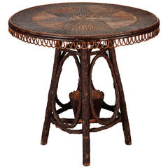 French Round Bent Willow Twig Table With Star Design Inlay