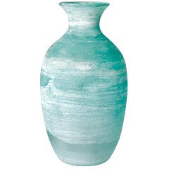 Mid Century Aquamarine Murano Scavo Glass Cenedese Vase