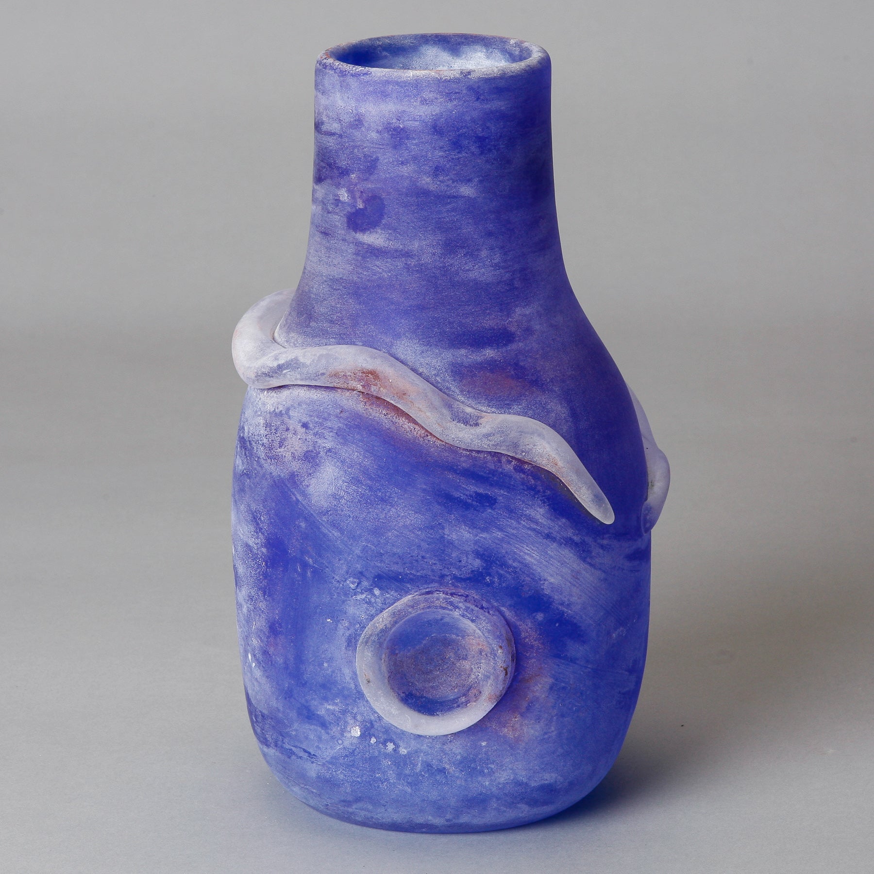 Grand vase rayé en verre d'art bleu de Murano de Gino Cenedese, moderne