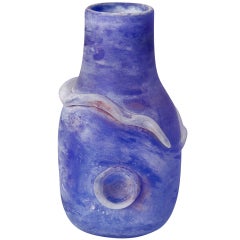 Mid Century Blue Cenedese Murano Scavo Vase 