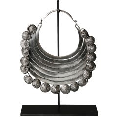 Large African Silver Tone Collar Necklace on Stand