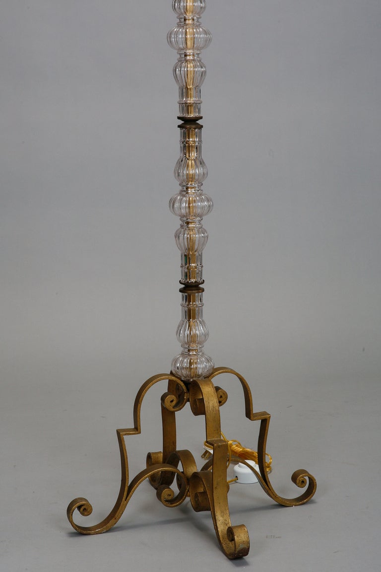 Mid-20th Century Sectioned Glass Floor Lamp with Gilded Metal Base