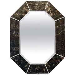 Mid Century Octagonal Mirror with Black Stone Frame