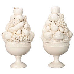 Pair Tall Italian Porcelain Fruit Compotes