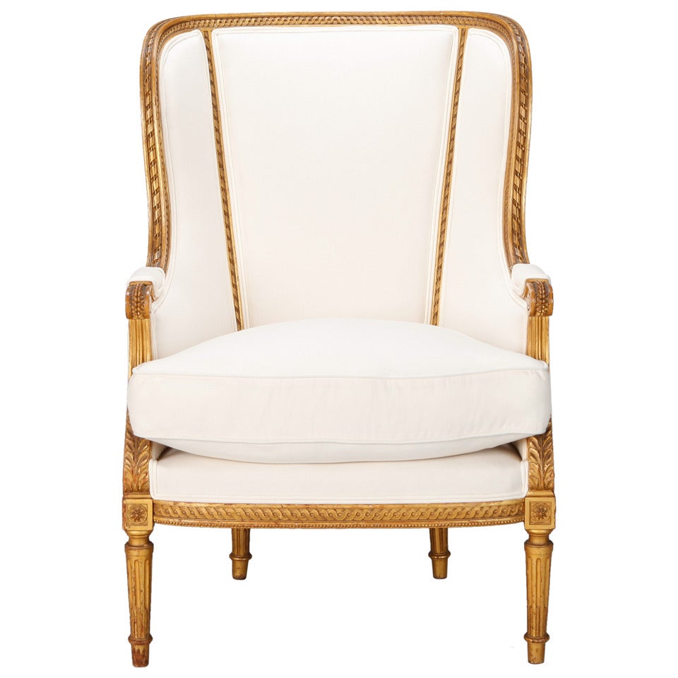 19th Century Louis XVI Style Gilt Wood Bergere