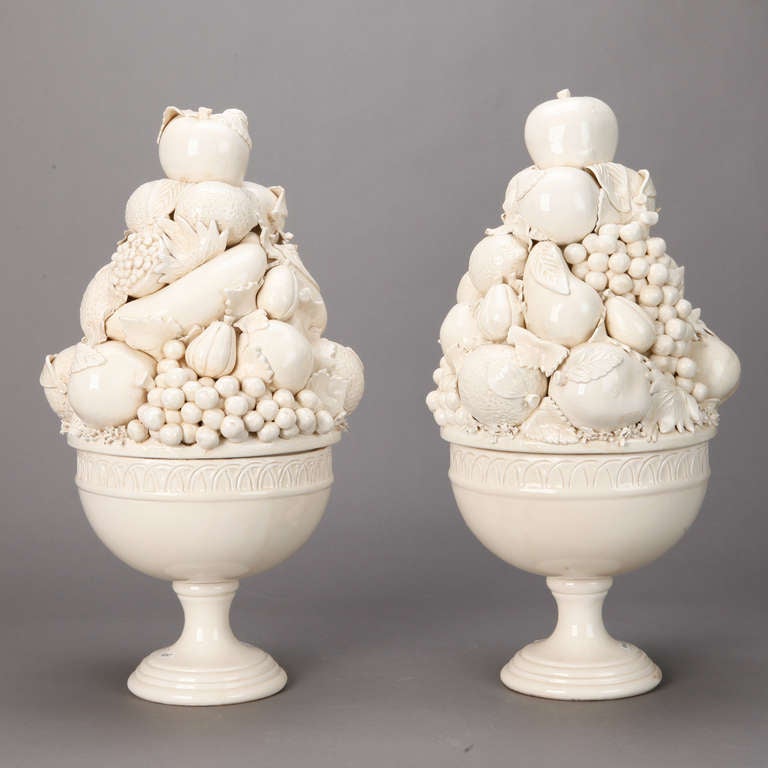 Pair Tall Italian Porcelain Fruit Compotes