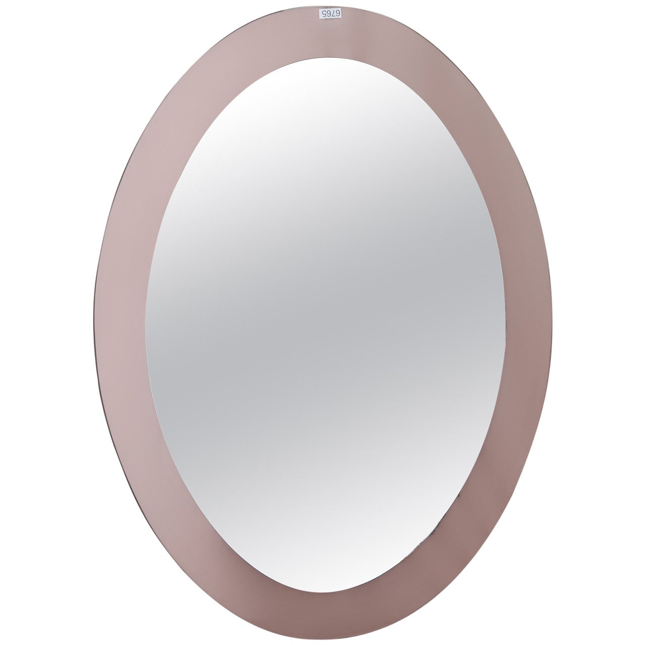 Oval Cristal Art Mirror with Pale Peach Glass Floating Frame