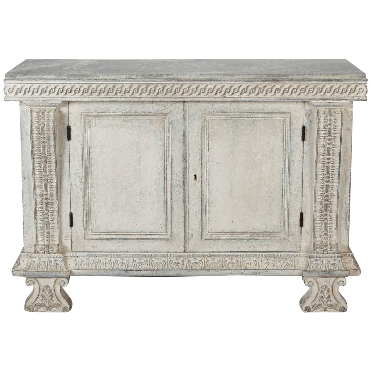 Italian Two-Door Chest with Faux Painted-Top and Carved Details