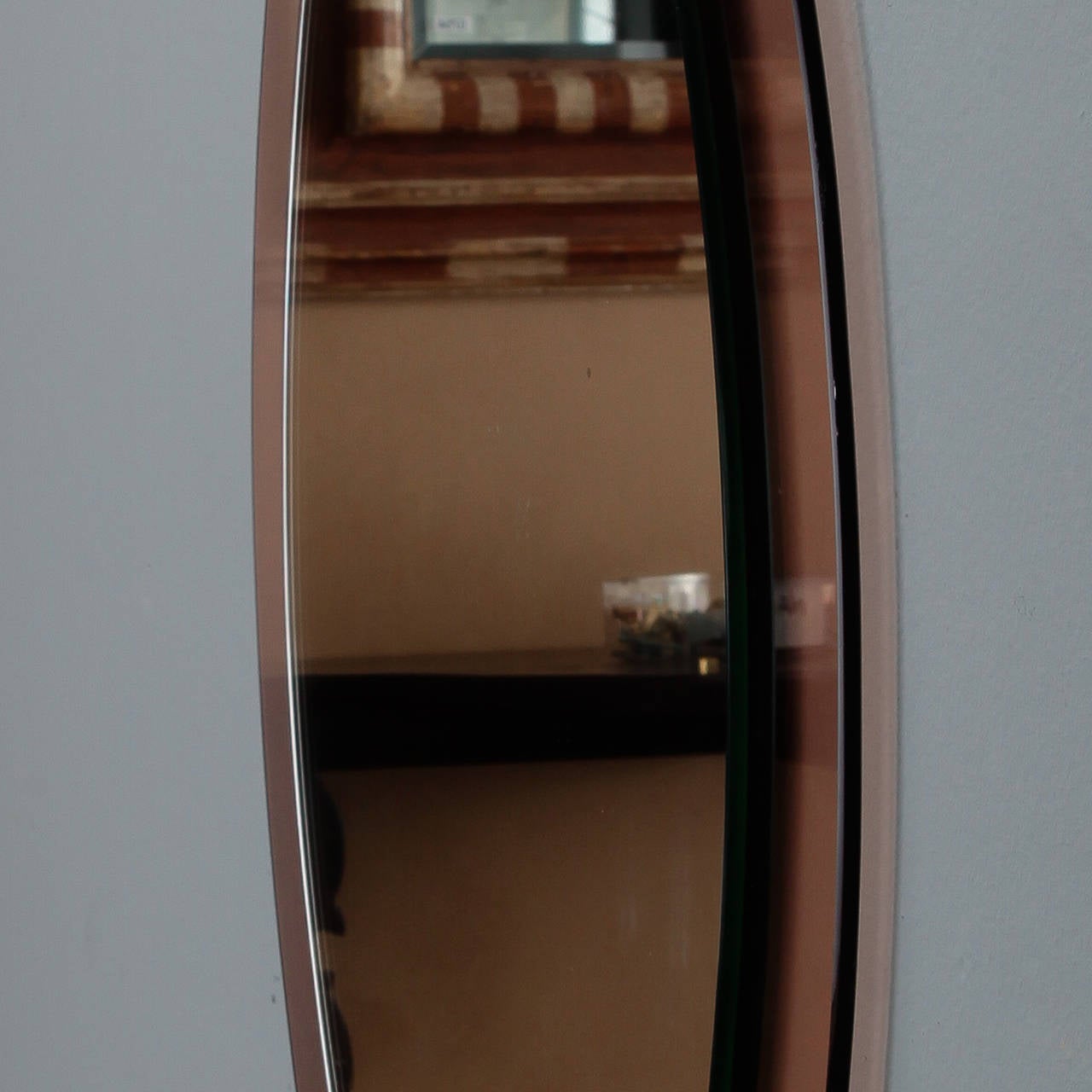Oval Cristal Art Mirror with Pale Peach Glass Floating Frame 1