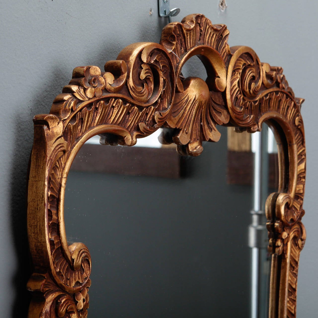 Wood Italian Giltwood Mirror with Open Work Crest