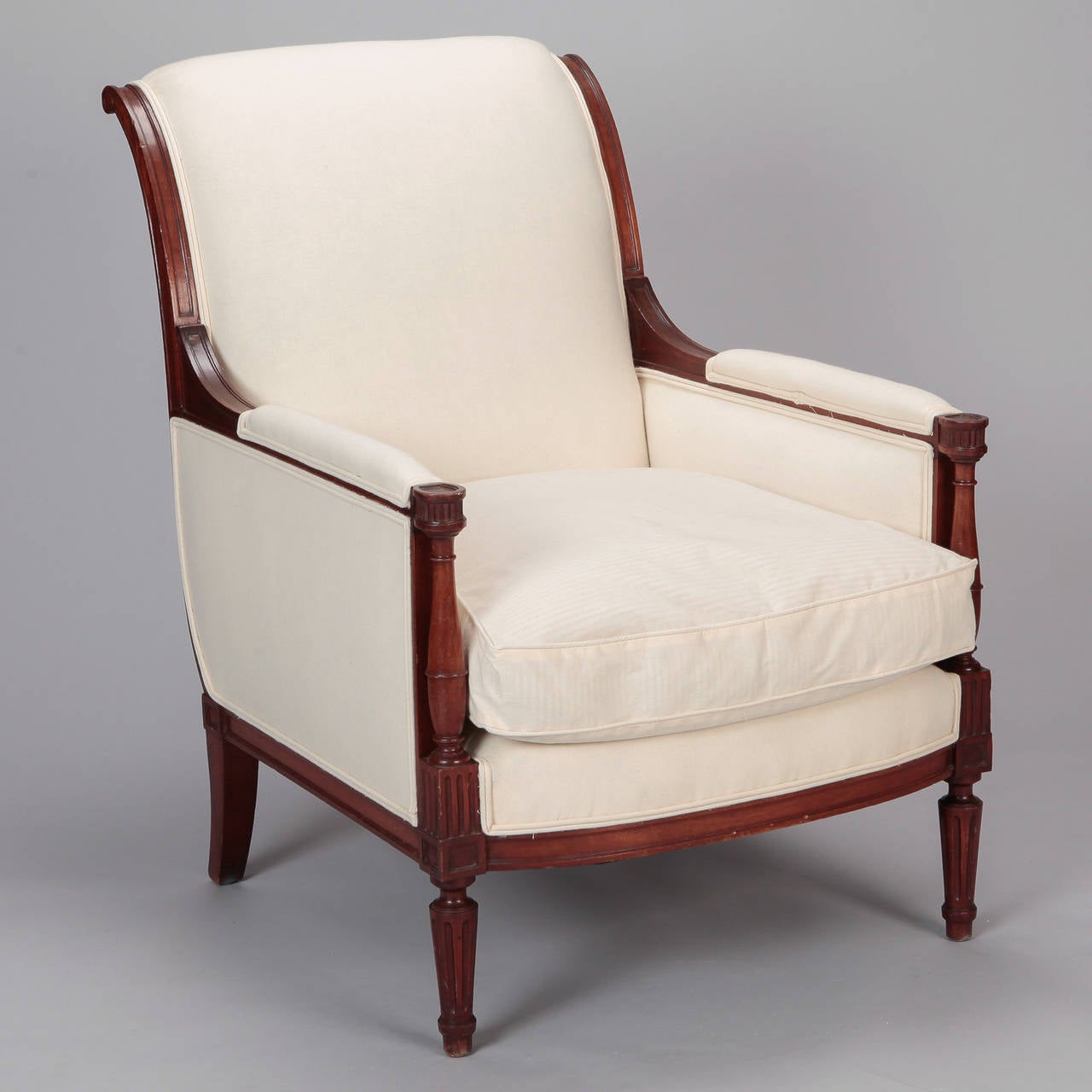 French Mahogany Bergere with Down-Filled Cushion and Coordinating Stool