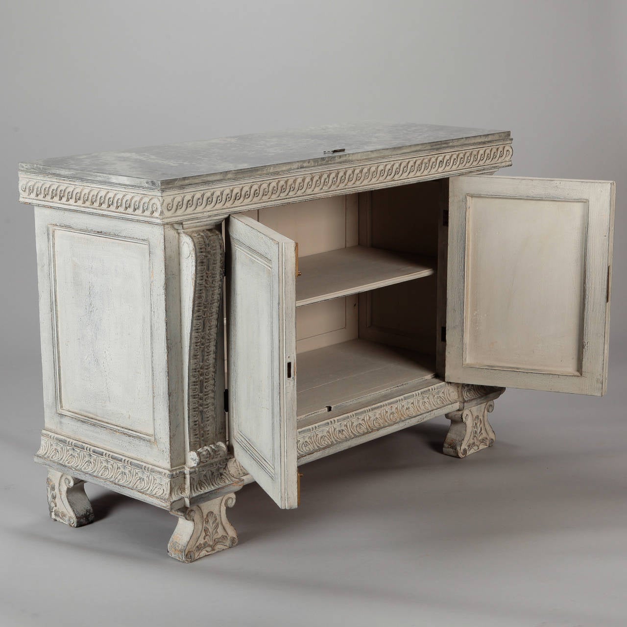 Early 20th Century Italian Two-Door Chest with Faux Painted-Top and Carved Details