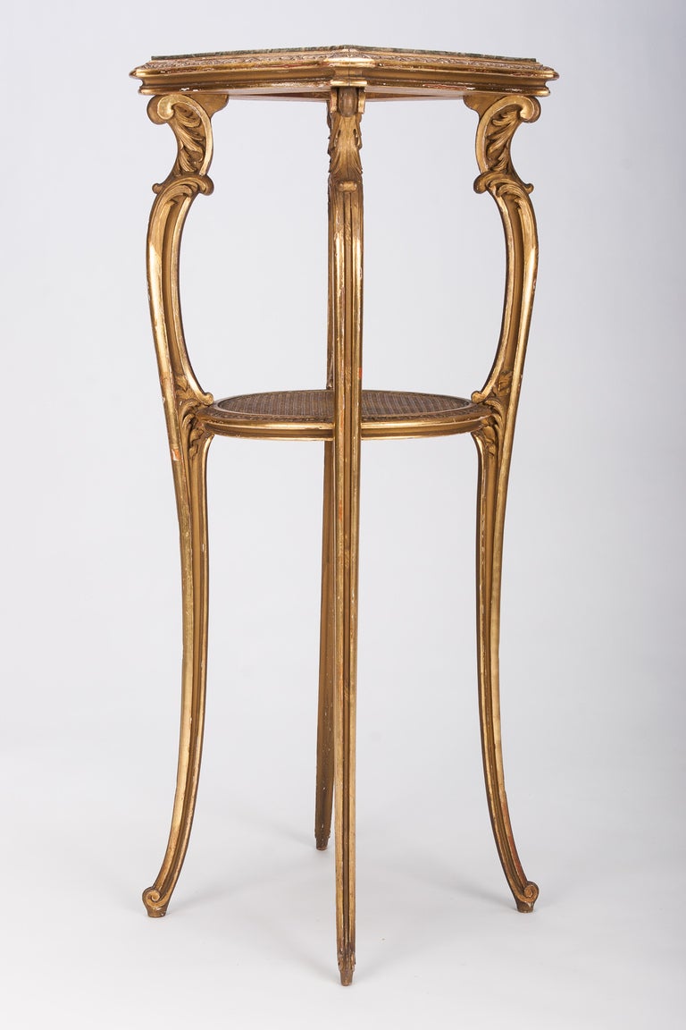 French Gilt and Cane Marble Top Plant Stand