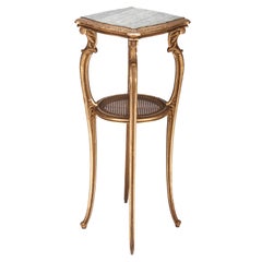 French Gilt and Cane Marble Top Plant Stand
