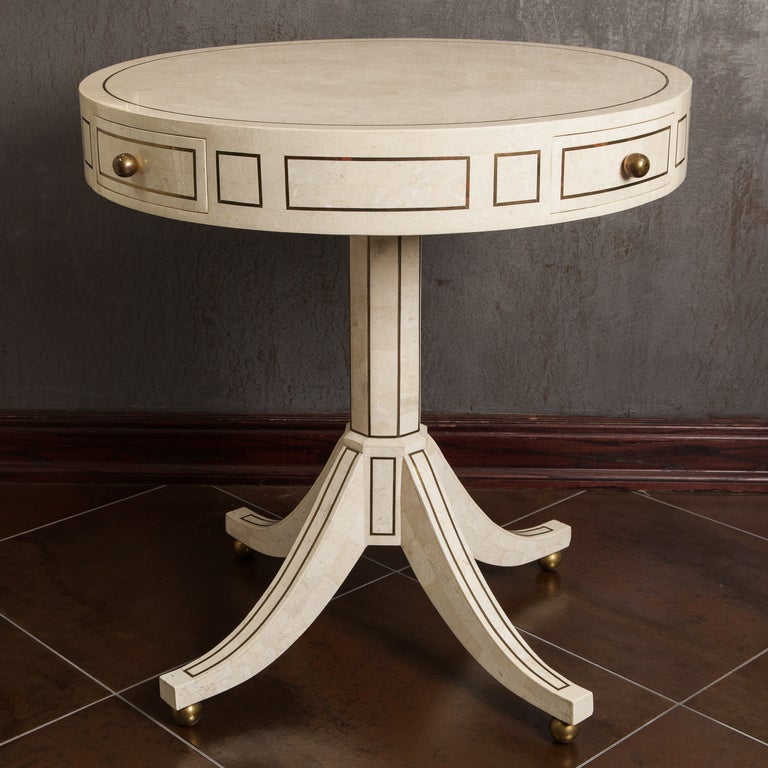 Mid Century Maitland Smith Tesselated Stone and Brass Side Table