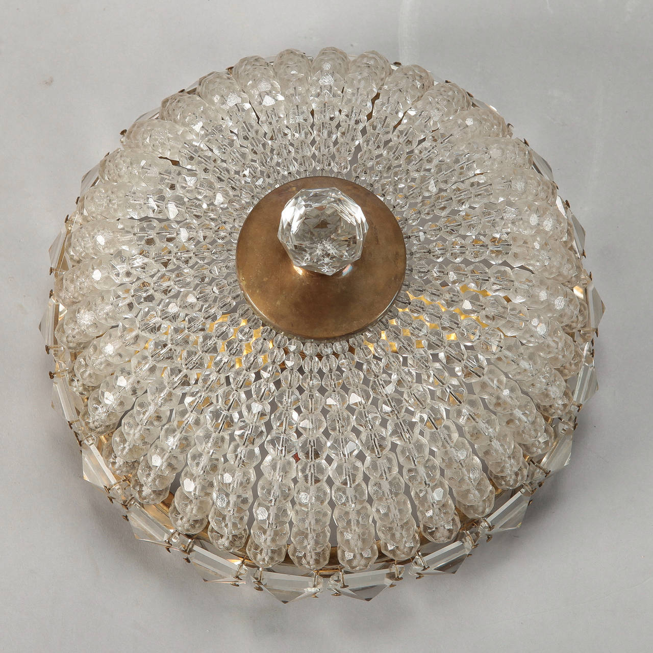 French Beaded Crystal Flush Mount With Large Cut Mirrored Crystal Edge