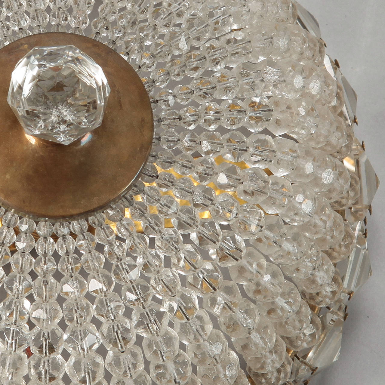 Beaded Crystal Flush Mount With Large Cut Mirrored Crystal Edge In Excellent Condition In Troy, MI