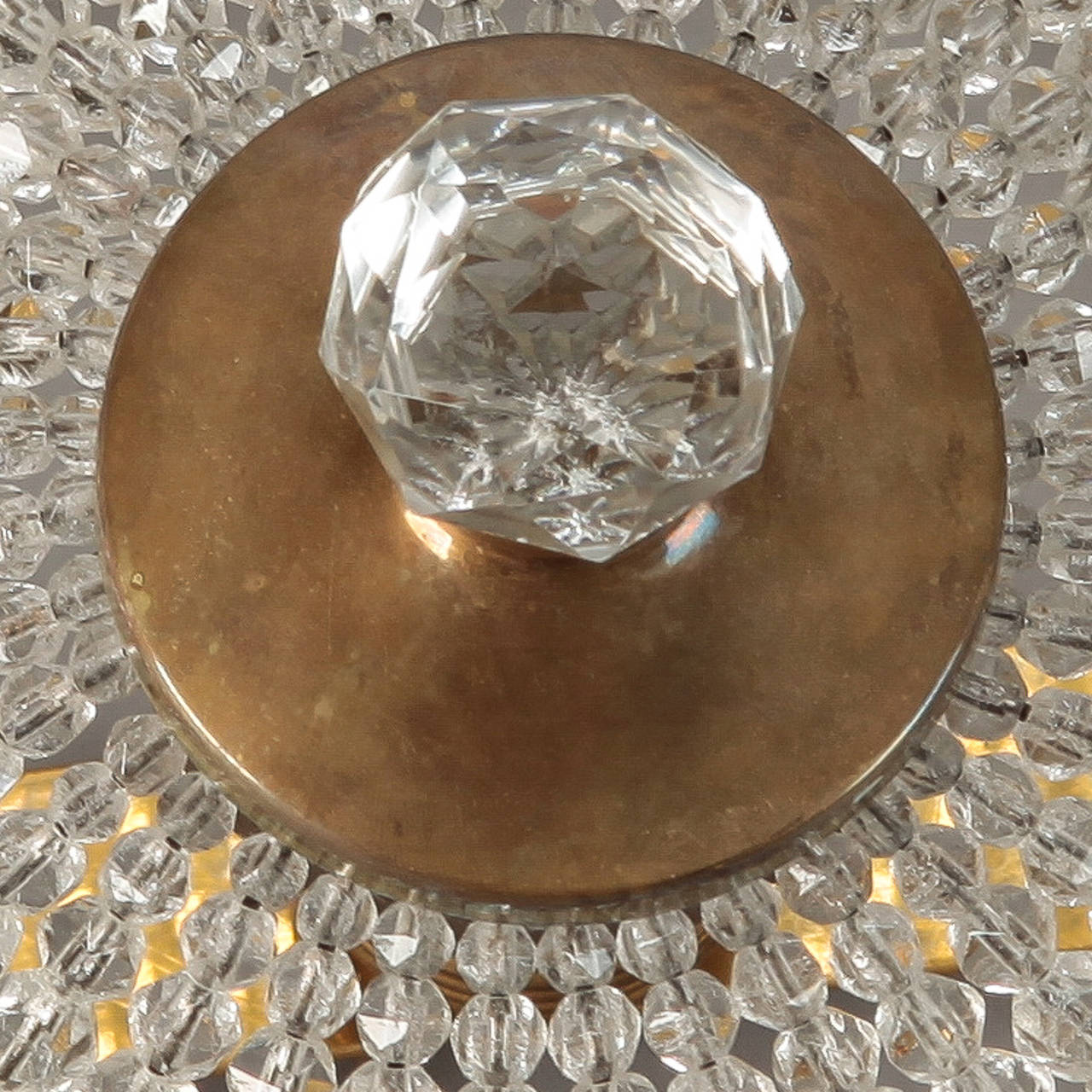 Early 20th Century Beaded Crystal Flush Mount With Large Cut Mirrored Crystal Edge