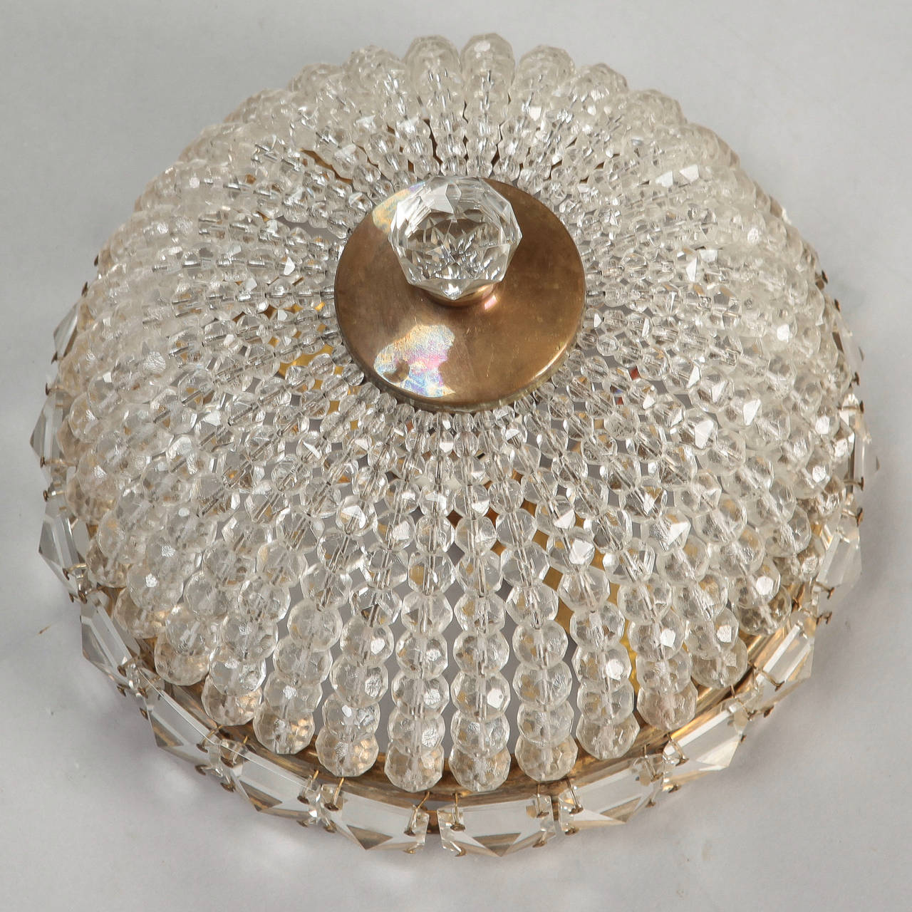 Brass Beaded Crystal Flush Mount With Large Cut Mirrored Crystal Edge