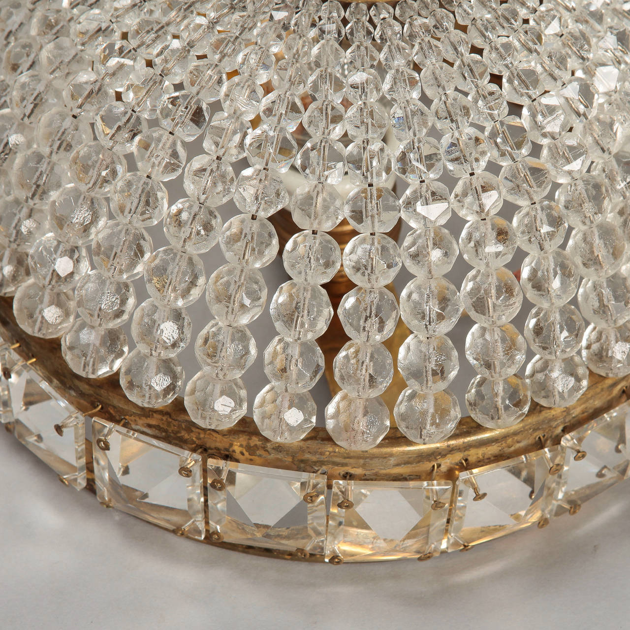 Beaded Crystal Flush Mount With Large Cut Mirrored Crystal Edge 1