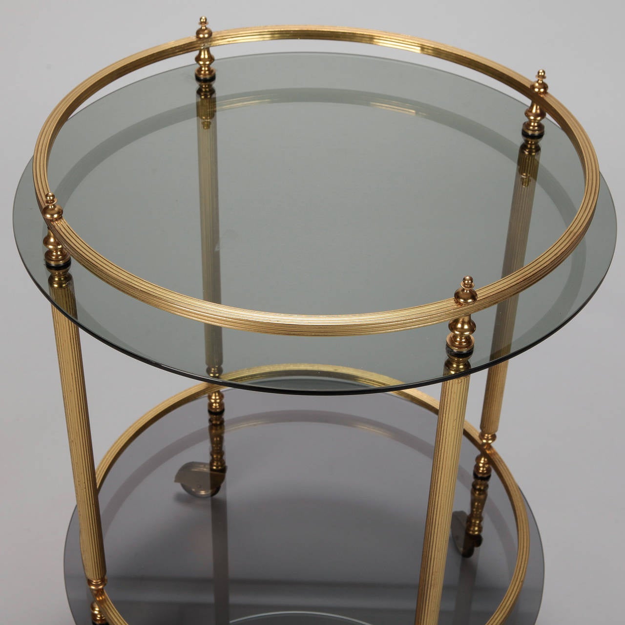 French Mid Century Neoclassical Brass and Glass Bar Trolley