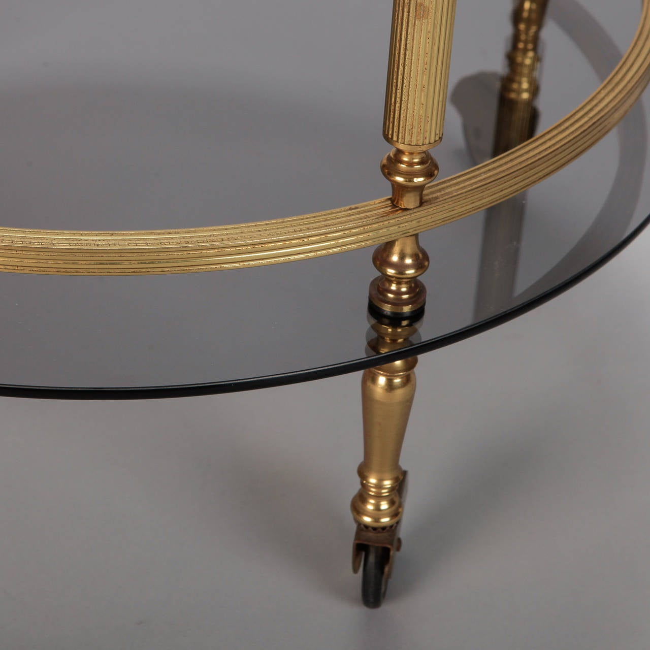 Mid-20th Century Mid Century Neoclassical Brass and Glass Bar Trolley