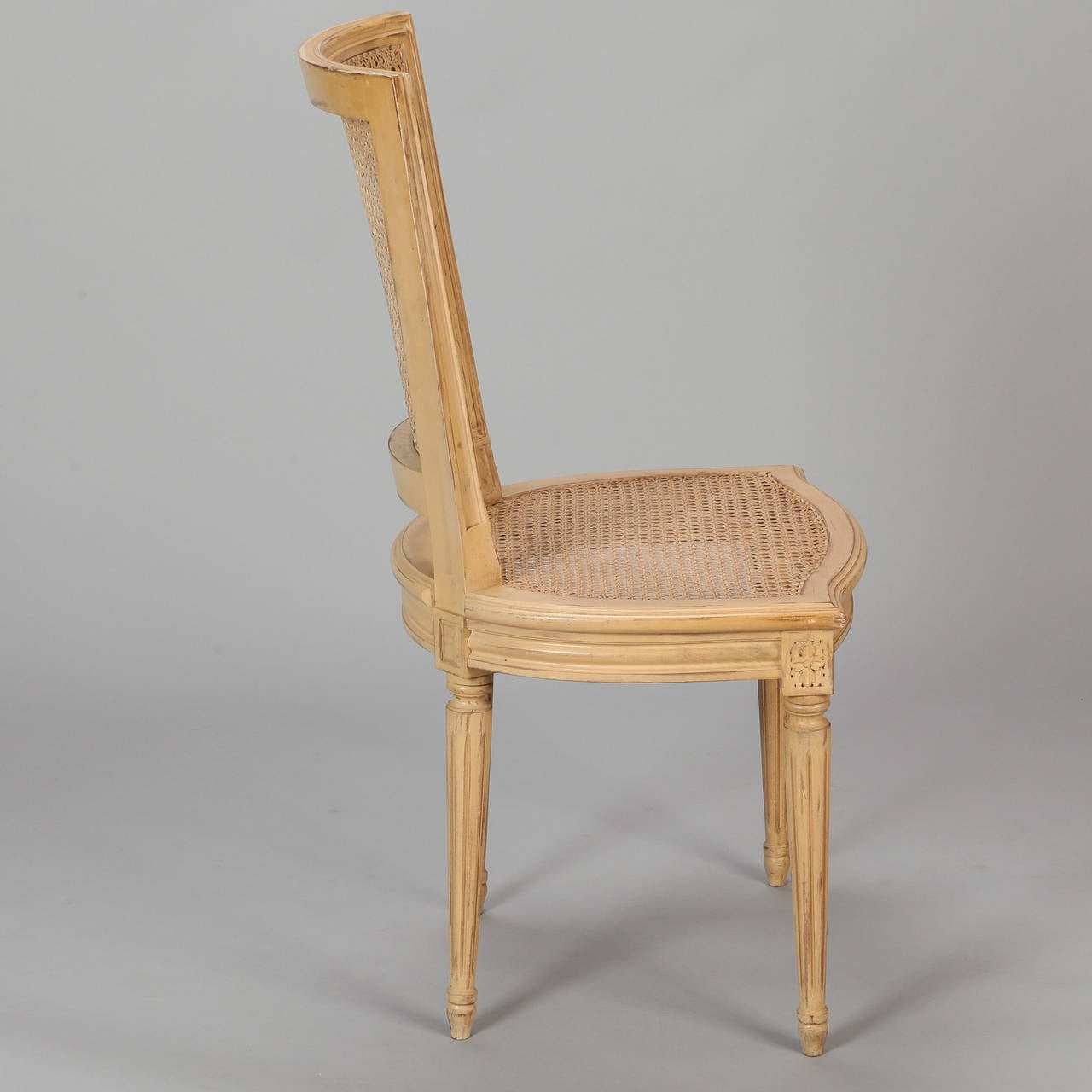 Mid-20th Century Set of Six French Painted Caned Back Chairs