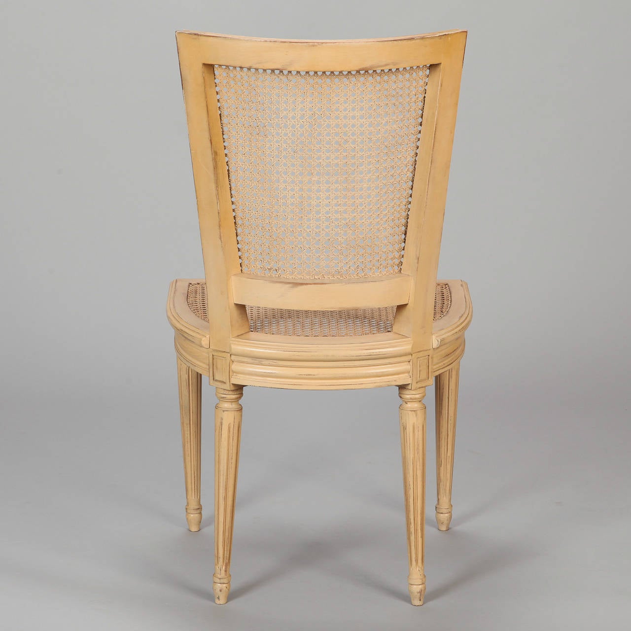 Set of Six French Painted Caned Back Chairs 1