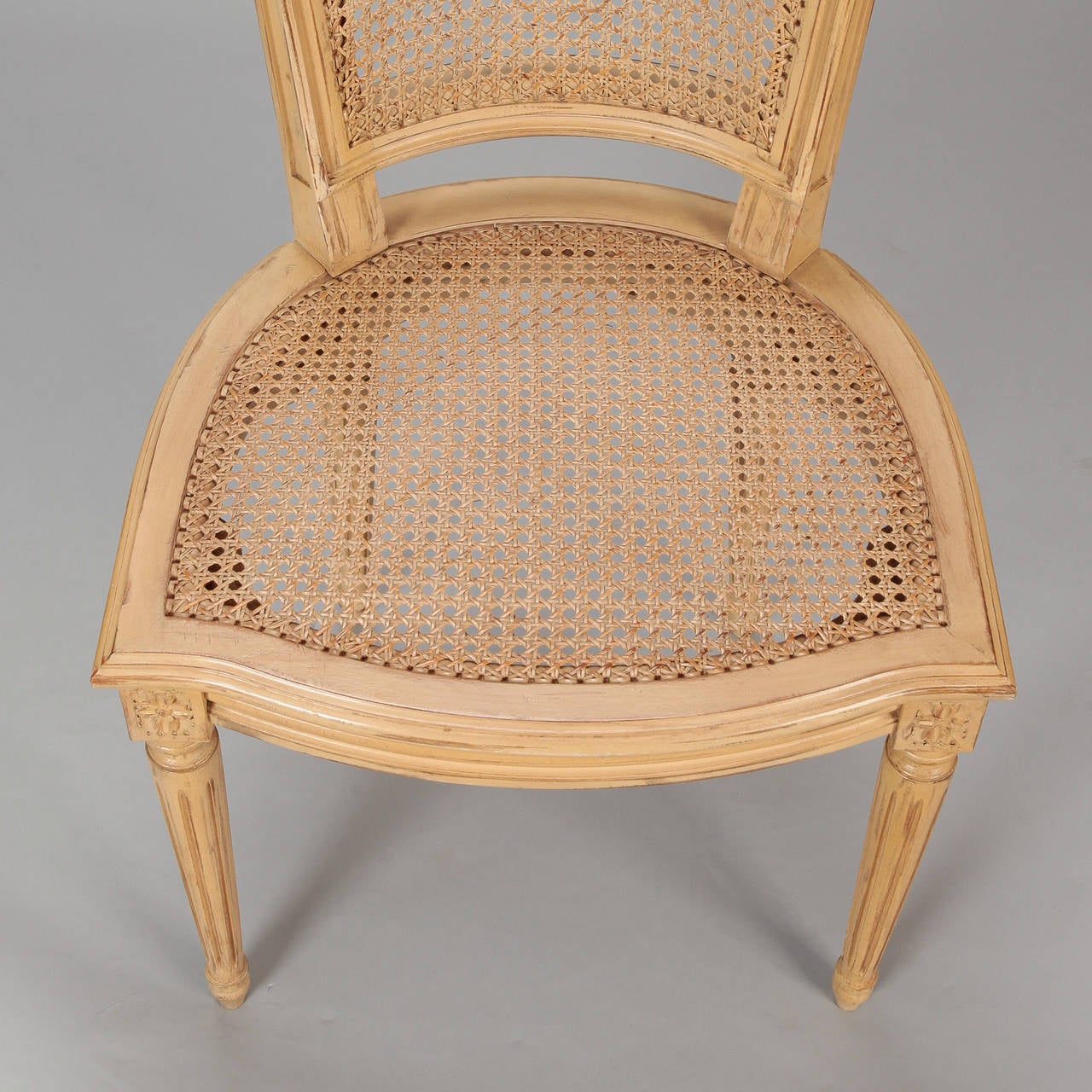 Set of Six French Painted Caned Back Chairs 2