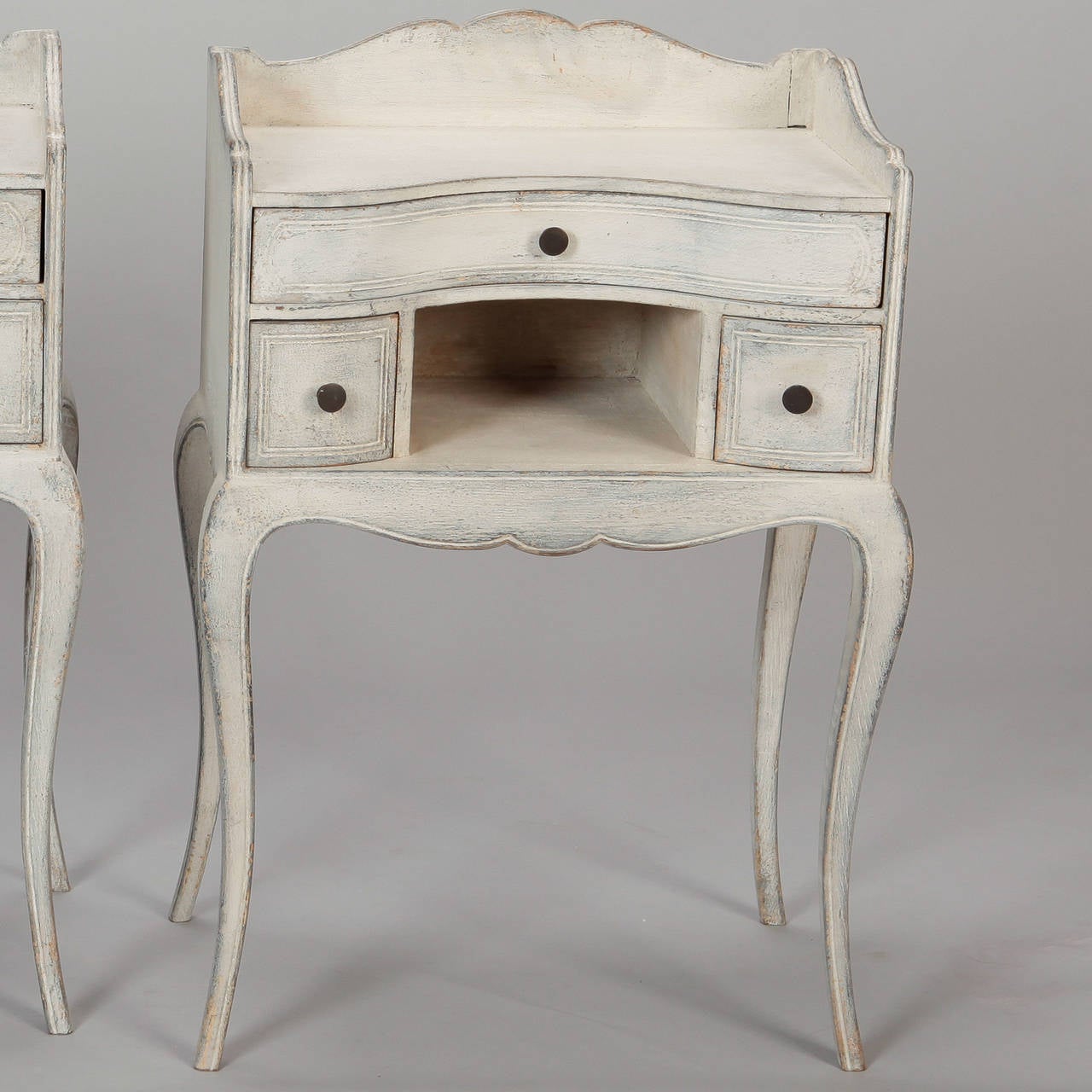 Painted Pair of French Antique White Bedside Tables