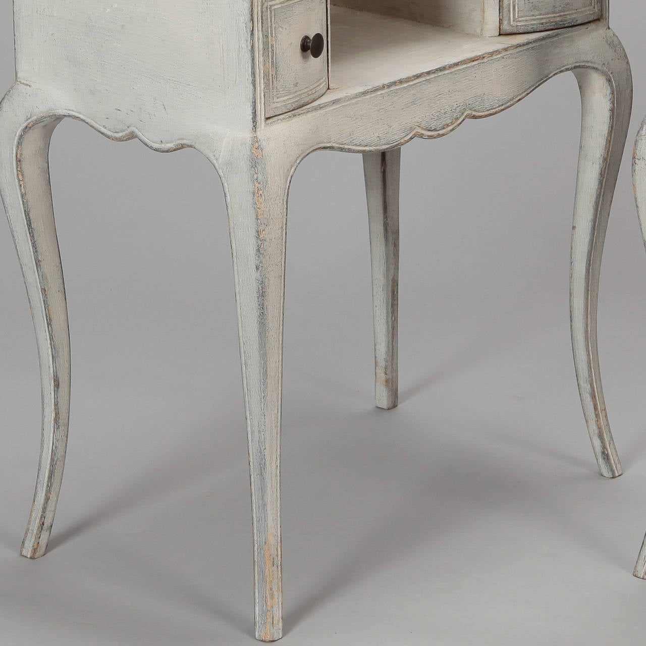 Wood Pair of French Antique White Bedside Tables