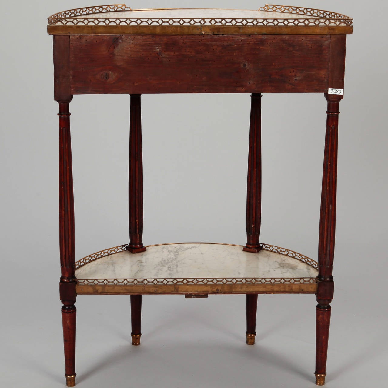 Early 20th Century Louis XVI Style Demilune Serving Table with Drawer and White Marble