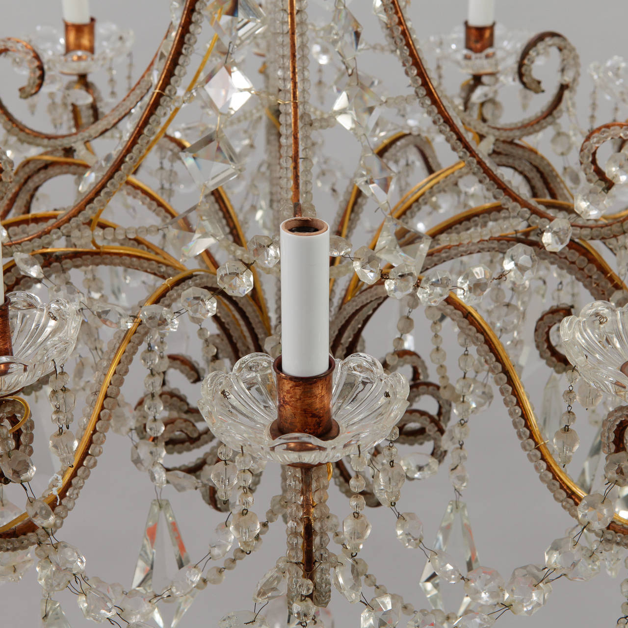 Twelve-Light Italian Crystal Chandelier with Large Drops and Lots of Beading In Excellent Condition In Troy, MI