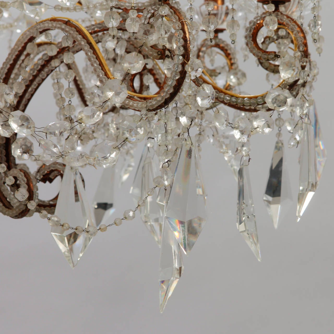 Twelve-Light Italian Crystal Chandelier with Large Drops and Lots of Beading 1