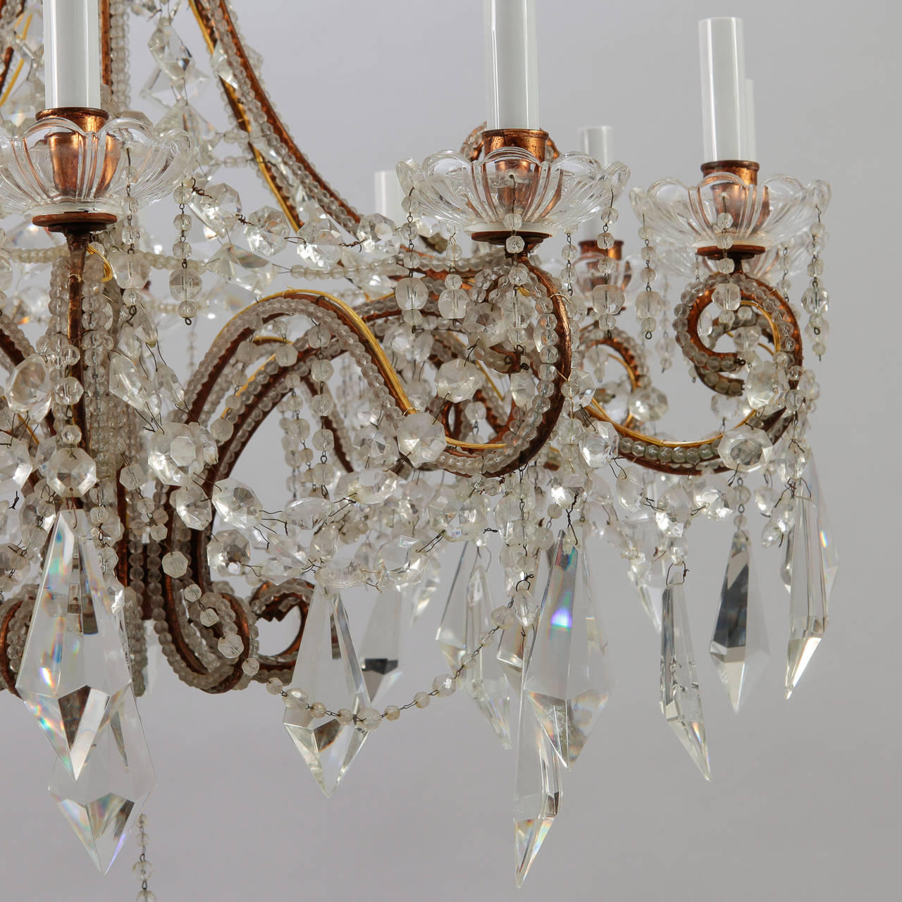 Twelve-Light Italian Crystal Chandelier with Large Drops and Lots of Beading 2