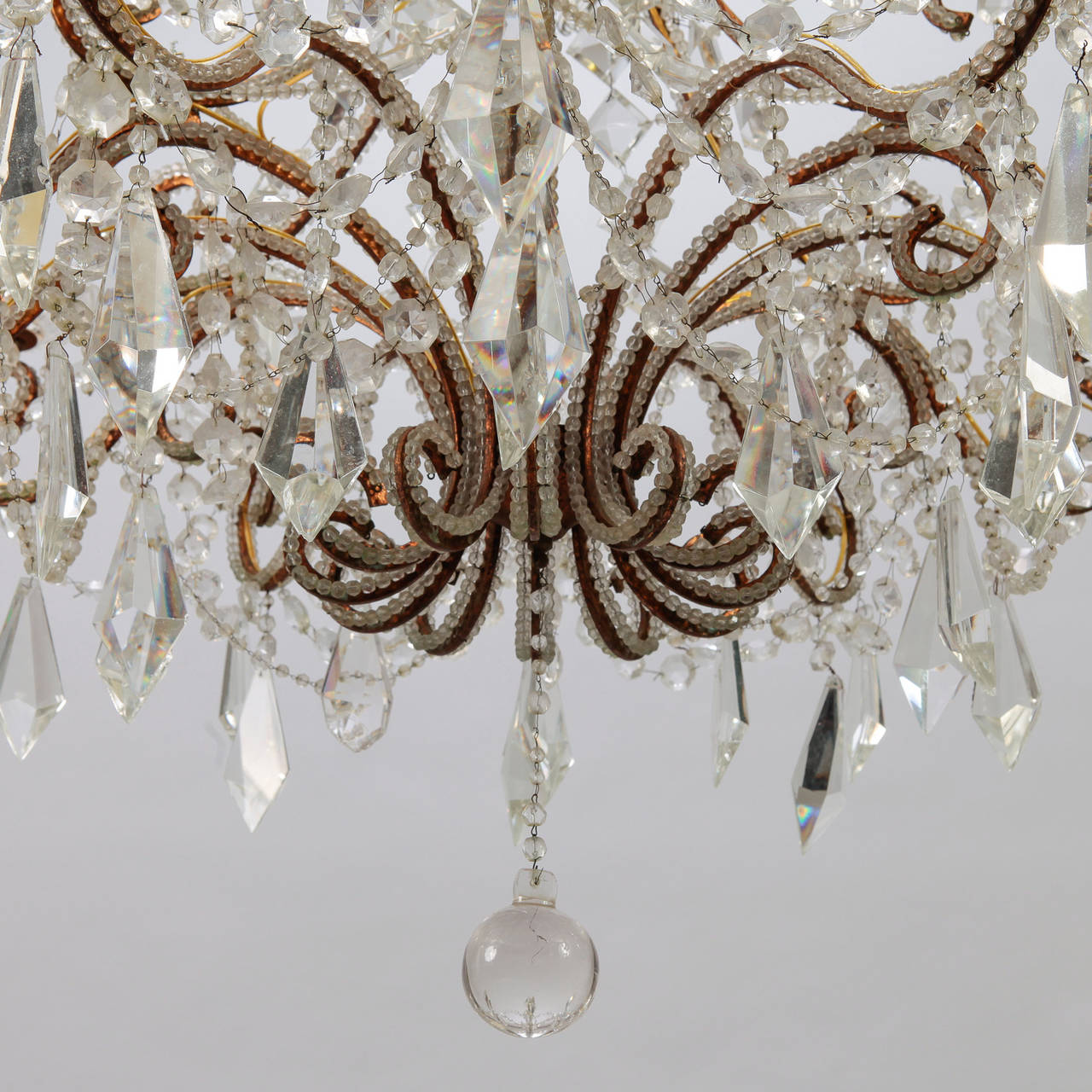 Twelve-Light Italian Crystal Chandelier with Large Drops and Lots of Beading 3