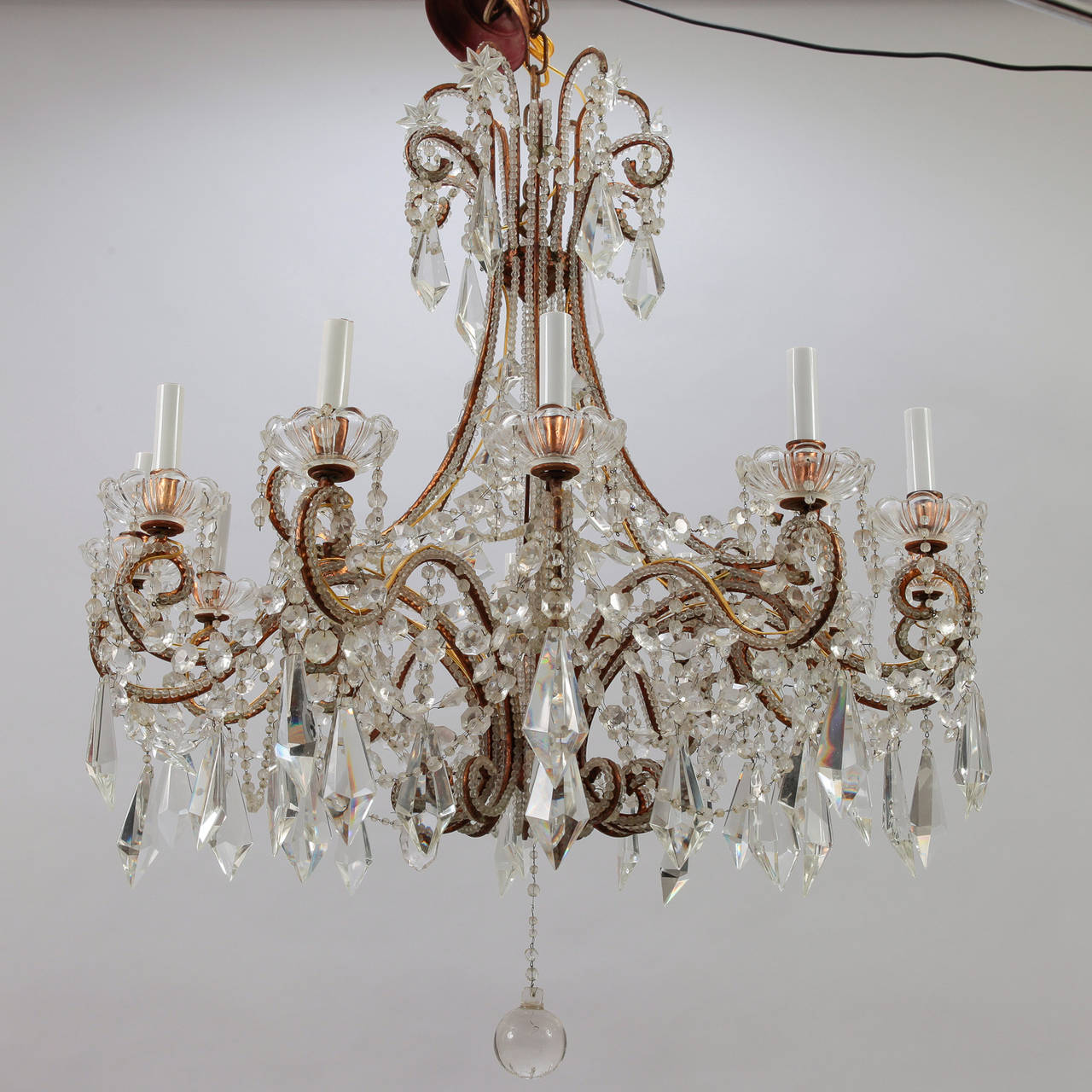 Twelve-Light Italian Crystal Chandelier with Large Drops and Lots of Beading 4