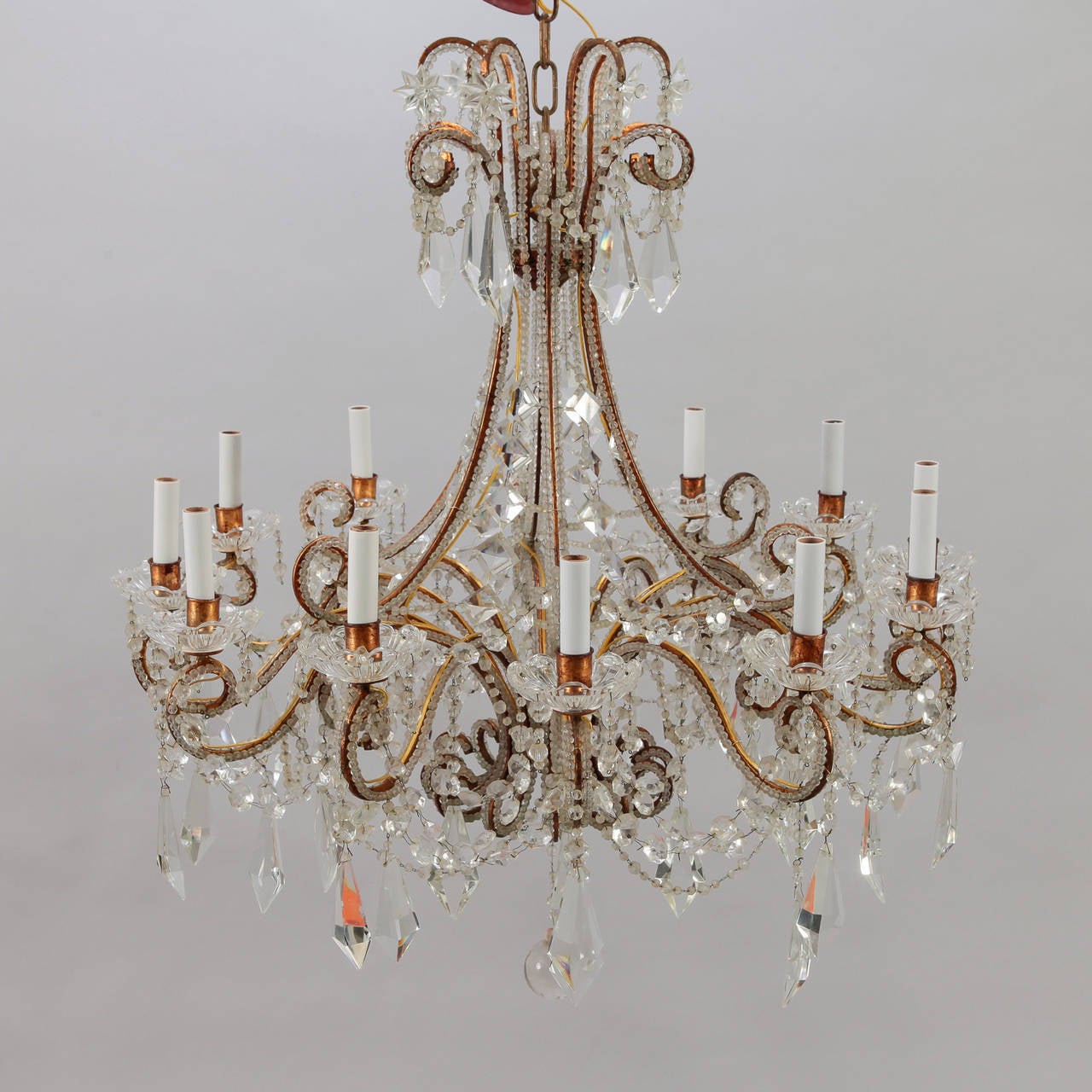 Twelve-Light Italian Crystal Chandelier with Large Drops and Lots of Beading 5