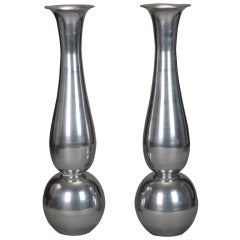 Pair of Mid Century Polished Nickel Floor Vases