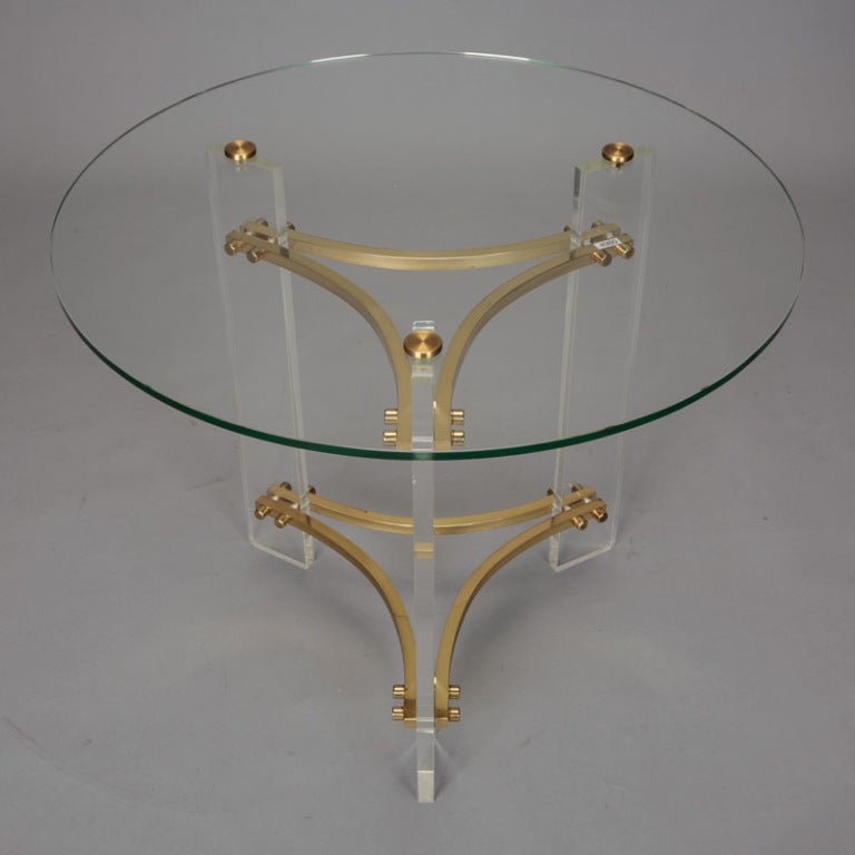 American Charles Hollis Jones Side Table with Brass and Lucite Base