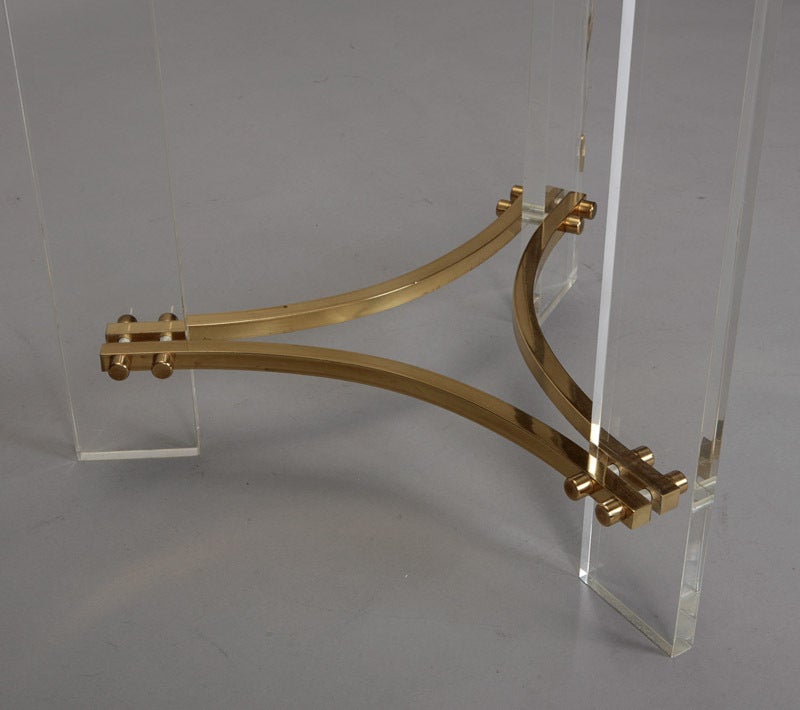 Charles Hollis Jones Side Table with Brass and Lucite Base In Excellent Condition In Troy, MI