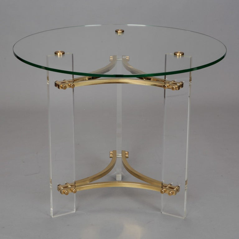 Glass Charles Hollis Jones Side Table with Brass and Lucite Base