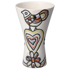 Roger Capron Valllauris Ceramic Vase with Bird