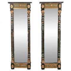 Pair of Narrow Painted and Gilt Empire Style Mirrors