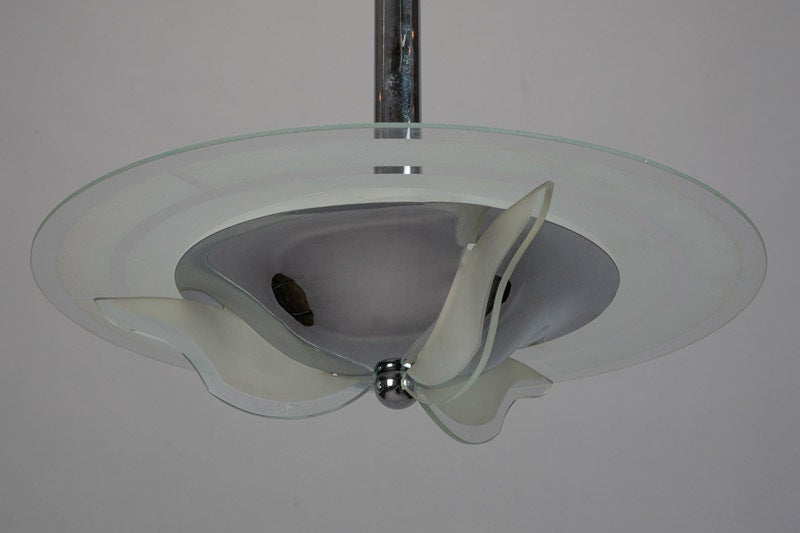 Belgian Mid-Century Round Glass and Chrome Hanging Fixture