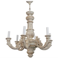 French Six Light Carved and Painted Chandelier
