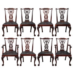 Set of Eight 19th Century Chippendale Style Mahogany Chairs